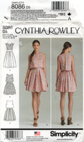 Simplicity 8086 Cynthia Rowley Dress with Pleated Skirt, Uncut, Factory Folded, Sewing Pattern Size 4-12