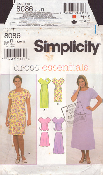 Simplicity 8086 Sewing Pattern Dress Top Skirt Size 14-16-18 Uncut Factory Folded