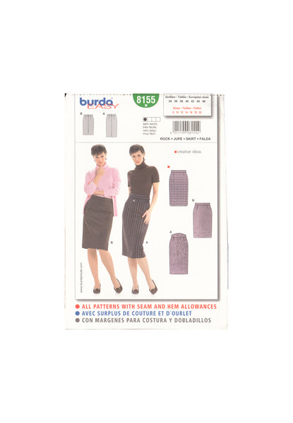 Burda 8155 Sewing Pattern, Skirt, Size 8-20, Uncut, Factory Folded