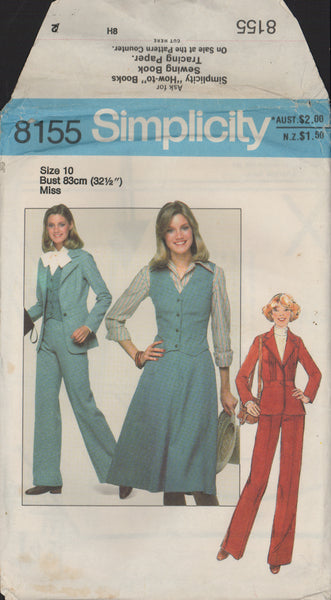Simplicity 8155 Sewing Pattern, Pants, Unlined Blazer and Vest, Size 10, Cut, Incomplete