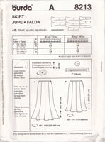 Burda 8213 Sewing Pattern, Skirt, Size 10-24, Uncut, Factory Folded