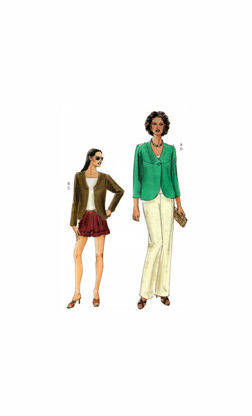 Vogue 8263 Single Button Jacket, Contour Waist Cuffed Shorts and Pants, Uncut, Factory Folded Sewing Pattern Size 6-12 or 14-20