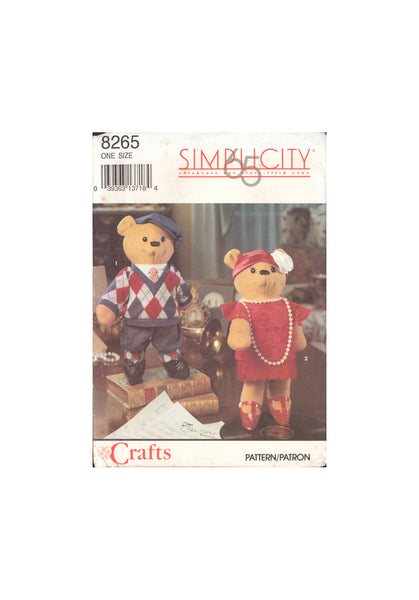 Simplicity 8265 Sewing Pattern, Decorative Bears and Clothes, One Size, Uncut, Factory Folded