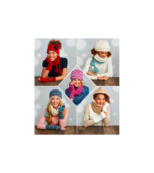 Simplicity 8273 Cold Weather Accessories: Hats, Hoods, Scarves and Gloves, Uncut, Factory Folded Sewing Pattern Size S-L