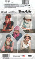 Simplicity 8273 Cold Weather Accessories: Hats, Hoods, Scarves and Gloves, Uncut, Factory Folded Sewing Pattern Size S-L