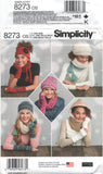 Simplicity 8273 Cold Weather Accessories: Hats, Hoods, Scarves and Gloves, Uncut, Factory Folded Sewing Pattern Size S-L