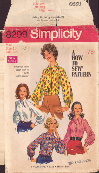 Simplicity 8299 Sewing Pattern, Blouse and Ascot, Size 10, Neatly Cut, Complete