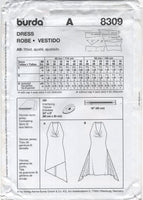 Burda 8309 Sexy Halter Neck Asymmetrical Hem Dress, Uncut, F/Folded Sewing Pattern Size 8-18