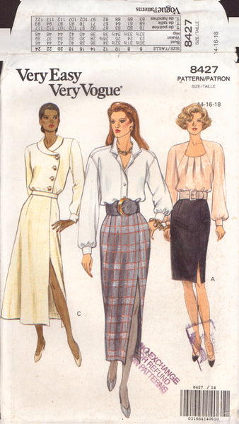 Vogue 8427 Sewing Pattern, Misses'/Misses' Petite Skirts, Size 14-16-18, Uncut, Factory Folded
