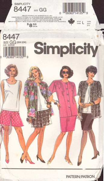 Simplicity 8447 Sewing Pattern, Skirt, Shorts, Tank Top and Shirt-Jacket, Size 26W-32W, Uncut, Factory Folded