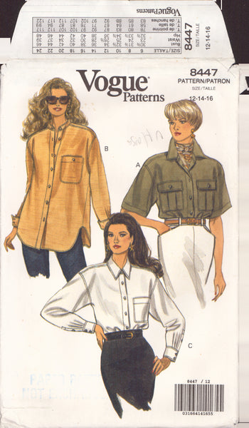 Vogue 8447 Sewing Pattern Misses' Shirt, Size 12, Cut, Complete