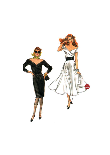Simplicity 8491 Off the Shoulder Retro Look Dress with Flard or Straight Skirt, Part Cut, Sewing Pattern Size 10-14