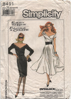 Simplicity 8491 Off the Shoulder Retro Look Dress with Flard or Straight Skirt, Part Cut, Sewing Pattern Size 10-14