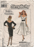 Simplicity 8491 Off the Shoulder Retro Look Dress with Flard or Straight Skirt, Part Cut, Sewing Pattern Size 10-14