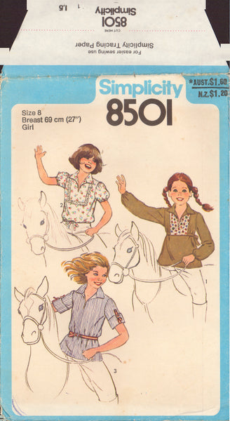Simplicity 8501 Sewing Pattern, Girls' Tops,  Size 8, Uncut, Factory Folded
