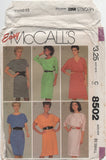 McCall's 8502 Dolman Sleeve Dress with Neckline Variations, Uncut, Factory Folded, Sewing Pattern Size 6-8