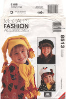 McCall's 8513 Child's Winter Hats and Scarves in Various Styles, Uncut, Factory Folded Sewing Pattern