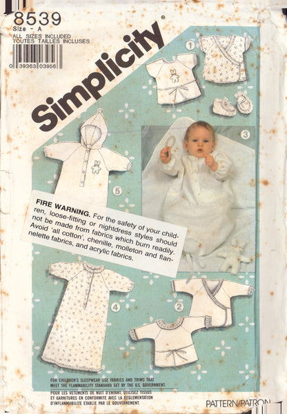 Simplicity 8539 Sewing Pattern, Babies' Layette, Size 1-3 months-18 months, Cut, Complete