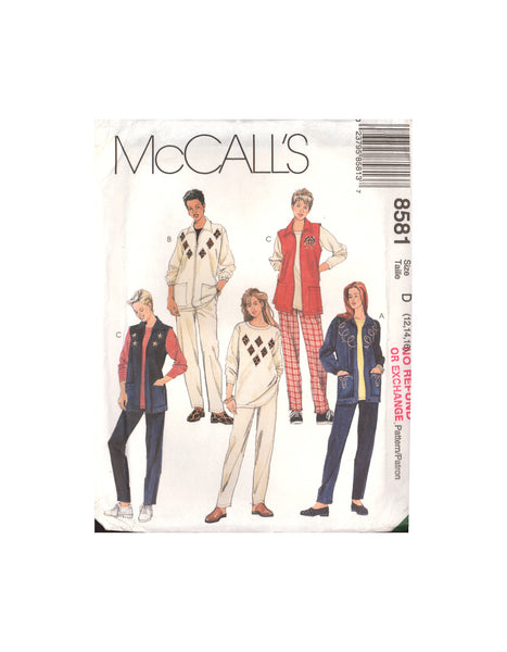 McCall's 8581 Jacket, Vest, Top and Pants, Sewing Pattern Size 12-14-16