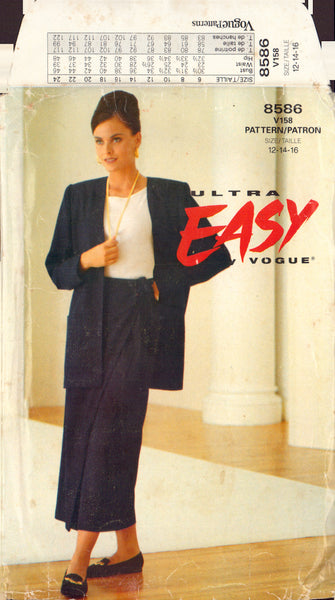 Vogue 8586 Sewing Pattern Jacket and Skirt, Sizes 12-14-16, Uncut, Factory Folded