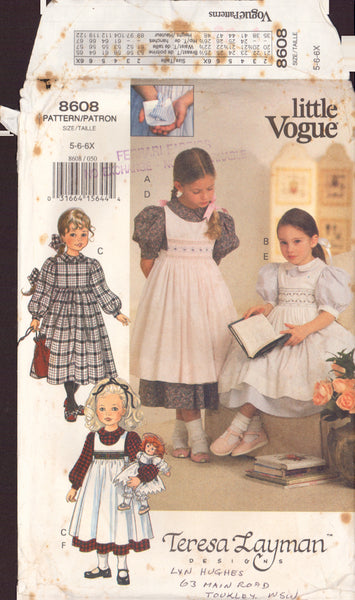 Vogue 8608 Sewing Pattern, Girls' Dress, Pinafore & Transfer, Size 5-6 Patterns Central Vogue 8608 Sewing Pattern, Girls' Dress, Pinafore & Transfer, Size 5-6 Patterns Central