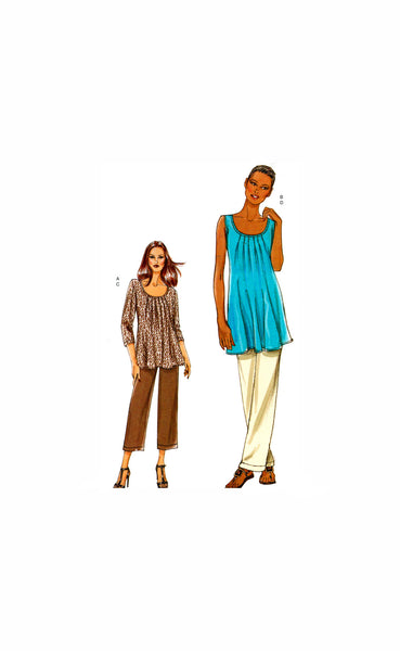 Vogue 8656 Front Pleated Tunic and Straight Leg Pants, Both in Two Lengths, Uncut, Factory Folded Sewing Pattern Size 8-14