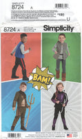 Simplicity 8724 Childs' Action Character Costumes, Uncut, Factory Folded Sewing Pattern Size 3-8