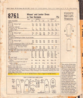 McCall's 8761 Women's and Junior's Dress in Two Versions, Size 14, Partially Cut, Complete