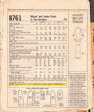 McCall's 8761 Women's and Junior's Dress in Two Versions, Size 14, Partially Cut, Complete