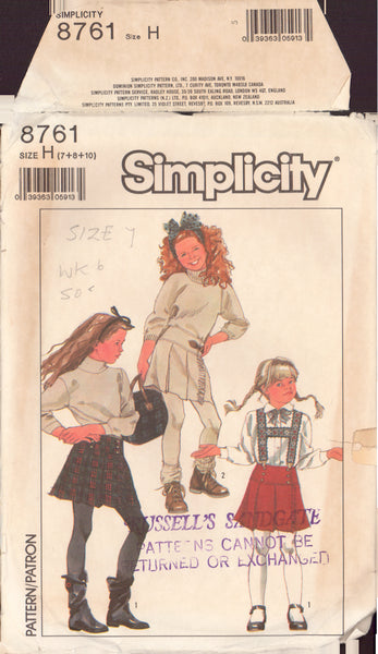 Simplicity 8761 Sewing Pattern, Girls' Front-Wrap Skirt, Size 7, Cut, Complete