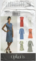 Vogue 8810 Collarless Shirt Dress with Straight or Flared Skirt, Uncut, Factory Folded, Sewing Pattern Size 8-16