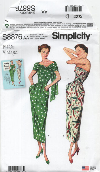 Simplicity 8876 Vintage 40s Fitted, Strapless Dress and Stole, Uncut, Patterns Central Simplicity 8876 Vintage 40s Fitted, Strapless Dress and Stole, Uncut, Patterns Central