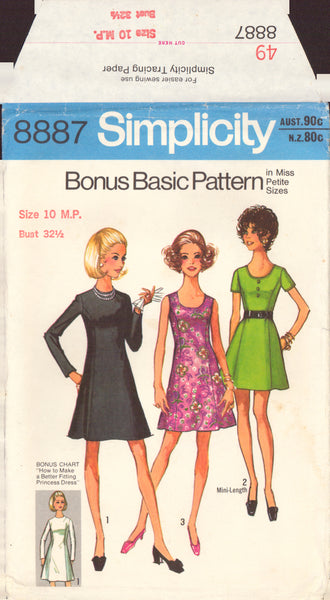 Simplicity 8887 Sewing Pattern Basic Princess Dress Size 10 Petite, Partially Cut, Complete