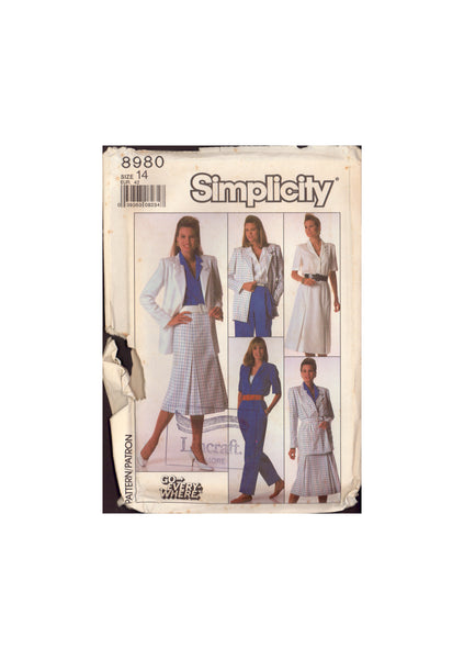 Simplicity 8980 Sewing Pattern, Skirt, Pants, Blouse, Jacket, Size 14, Uncut, Factory Folded