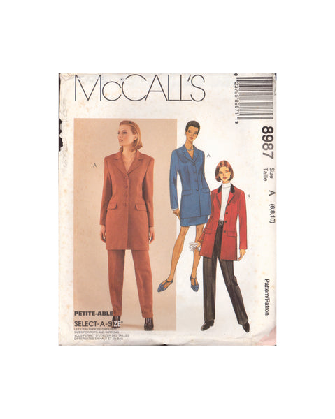 McCall's 8987 Sewing Pattern, Jacket, Pants and Skirt, Size 6-8-10, Uncut, Factory Folded