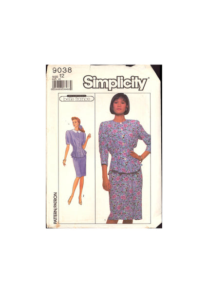 Simplicity 9038 Belle France Two Piece Peplum Dress with Sleeve Length Variations, Uncut, Factory Folded, Sewing Pattern Size 12
