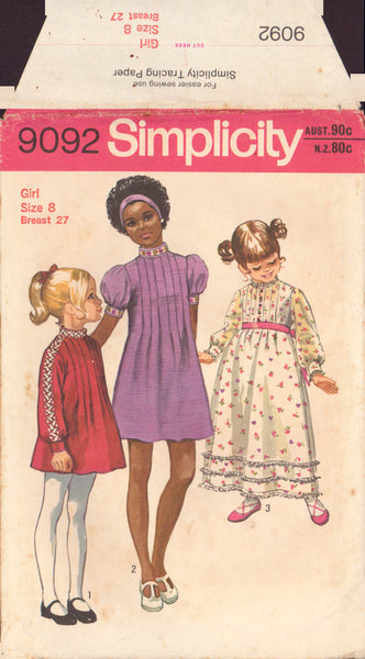 Simplicity 9092 Sewing Pattern, Girls' Dress, Size 8, Uncut