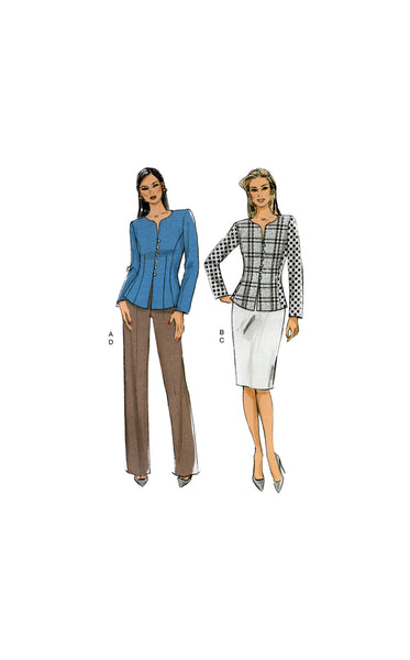 Vogue 9093 Princess Seam Jacket, Tapered Skirt and Straight Leg Pants, Uncut, Factory Folded Sewing Pattern Size 6-14