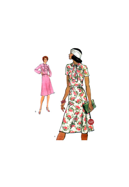 Vogue 9149 Retro 70s A-line Dress with Neckline Tie, Cut, Complete, Sewing Pattern Size 12
