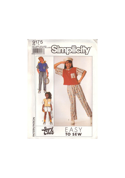 Simplicity 9175 Girls' Pants, Shorts and Top, Sewing Pattern Size 7-14, Uncut, Factory Folded