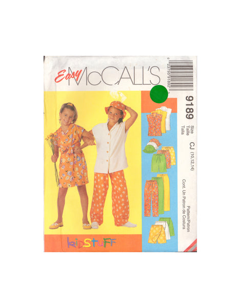 McCall's 9189 Sewing Pattern Girls' Shirt, Pants, Shorts, Skort and Hat, Size 10-12-14, Uncut Factory Folded