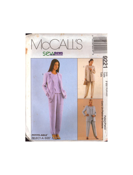 McCall's 9221 Sewing Pattern Jacket Top Pants Size 18-20-22 Uncut Factory Folded