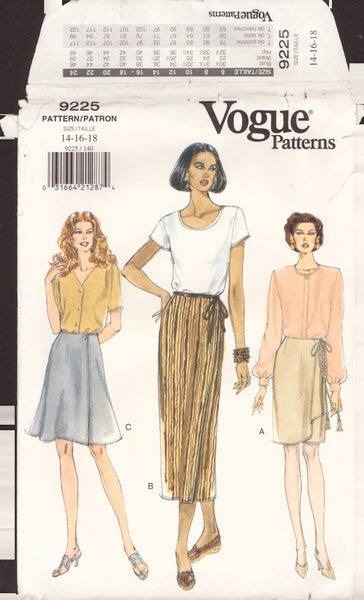 Vogue 9225 Sewing Pattern Misses' Skirts, Size 14, Cut, Complete