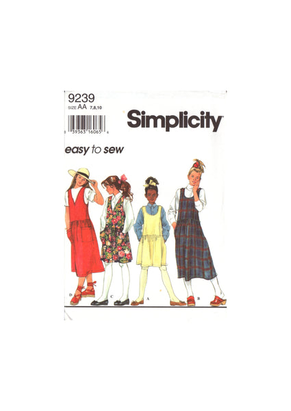 Simplicity 9239 Girl's Dress Jumper Sewing Pattern Size 7-8-10 Uncut Factory Folded
