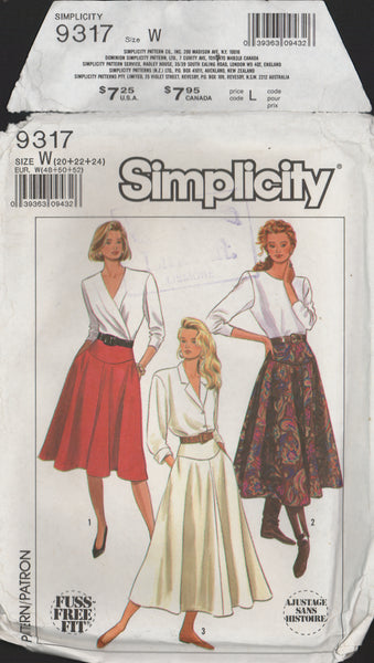 Simplicity 9317 Sewing Pattern, Skirts Size 20-24, Uncut, Factory Folded