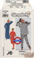 Simplicity 9354 Easy Nightgown in Two Lengths and Pajamas, Uncut, Factory Folded Sewing Pattern Bust 36-38 (92-97 cm)