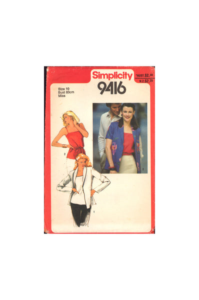 Simplicity 9416 Sewing Pattern Jacket Camisole Size 10 Uncut Factory Folded