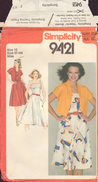 Simplicity 9421 Sewing Pattern, Sundress And Bolero Jacket, Size 12, Cut, Complete