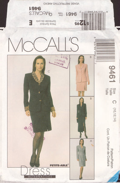 McCall's 9461 Sewing Pattern, Coatdress, Lined Jacket and Skirt, Size 10-12-14, Partially Cut Apart, Complete