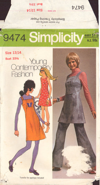 Simplicity 9474 Sewing Pattern, Dress or Jumper, Pants, Size 13/14, Cut, Complete
